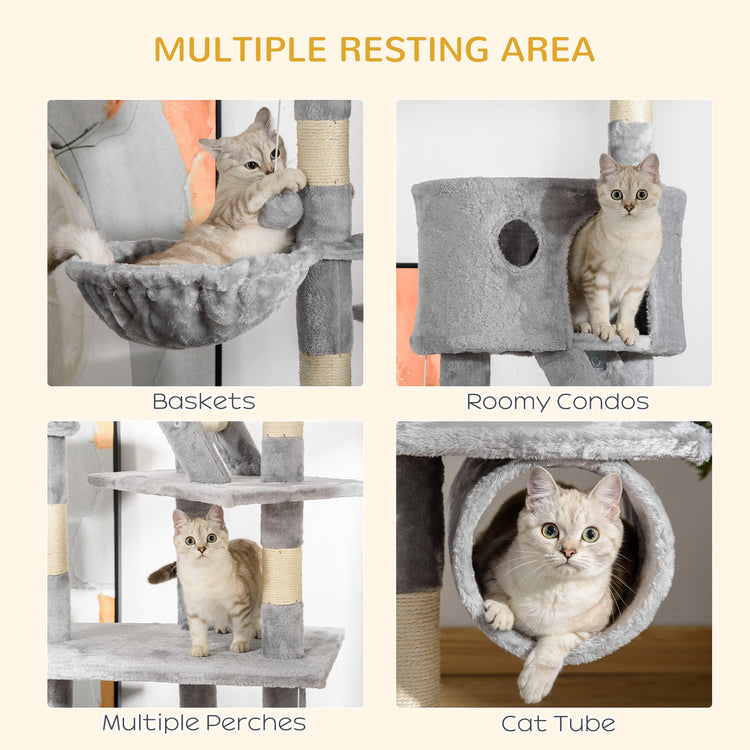 Floor to Ceiling Cat Tree, 94.5-102.5 inch Height Adjustable Cat Climbing Tower with Scratching Posts, Condos, Hammocks