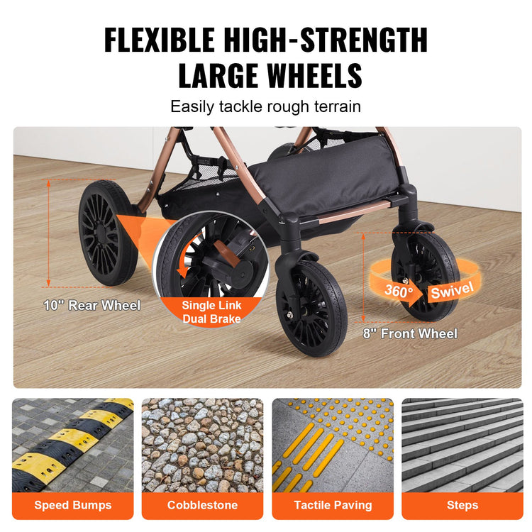 Pet Stroller, 4 Wheels Dog Stroller Rotate With Brakes, 66 Lbs Weight Capacity, Puppy Stroller With Detachable Carrier, Storage Basket And Pet Pad, For Small To Medium Sized Dogs, Black