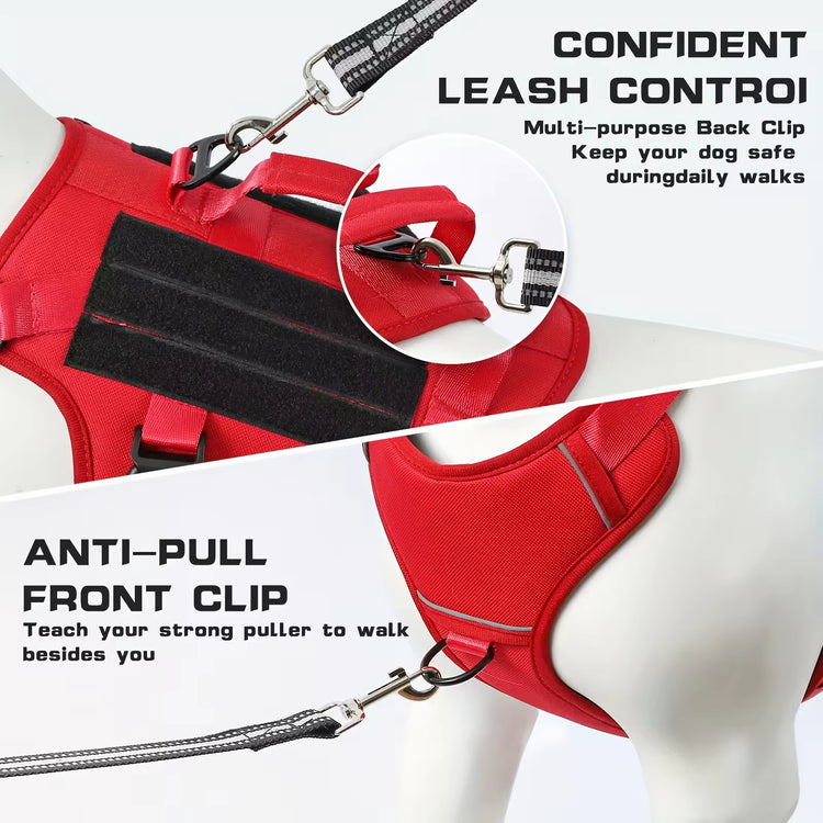 Heat-resistant Durable Nylon Tactical Service Dog Harness, Adjustable No-pull Reflective Vest With Dual Handles For Large Dogs