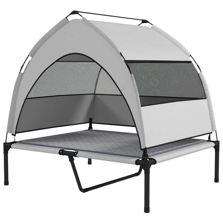 Elevated Dog Bed with Removable Canopy, Portable Outside Raised Pet Cot with Cooling Pad, Storage Bag, 36" x 29.5" x 35"