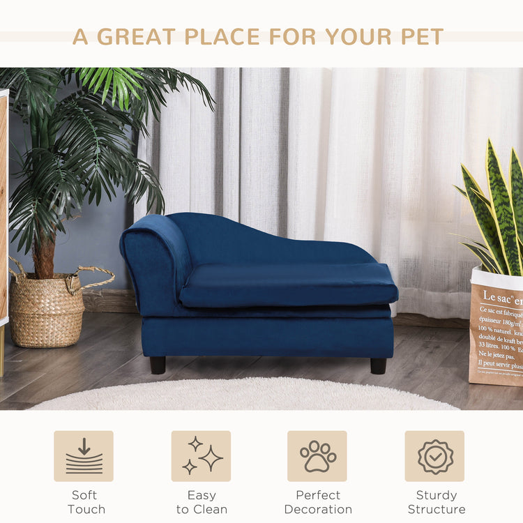 Luxury blue pet lounger bed with soft touch, easy clean, sturdy structure for dogs or cats in modern home