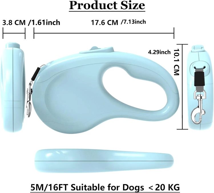 16ft Retractable Leash – Lightweight & Tangle-Free for Dogs & Cats