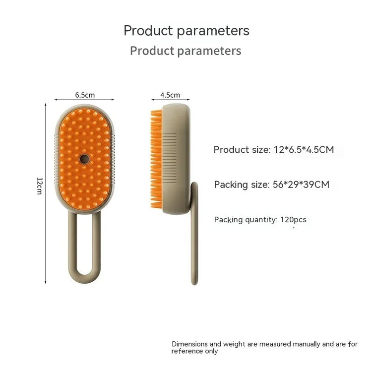 Orange pet grooming brush with dual-sided design, 12cm length, ideal for dog and cat care