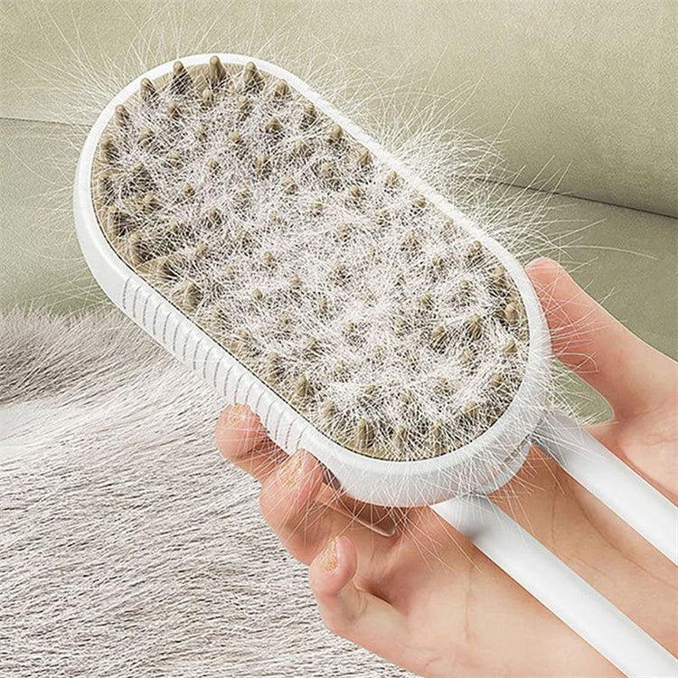 Pet grooming brush removing loose fur from dog or cat, ideal for pet supplies and grooming tools
