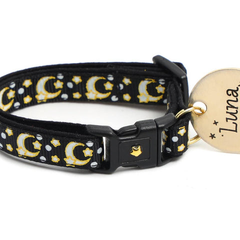 Gold Moons and Stars on Black V2 Cat Collar