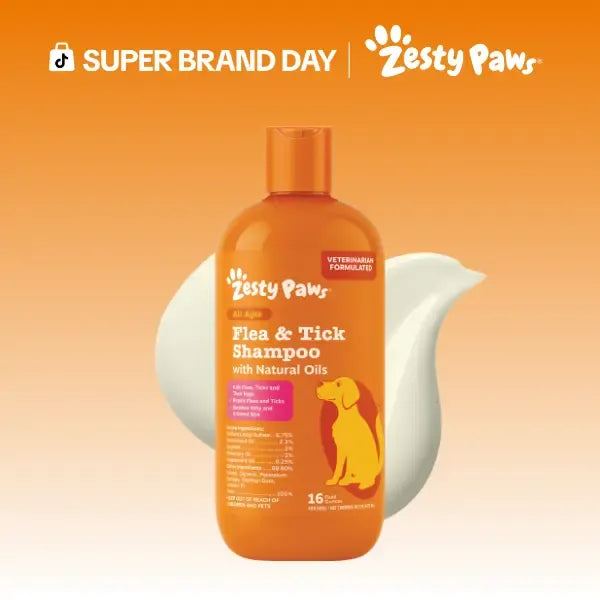 Zesty Paws Flea & Tick Removal Shampoo for Dogs - 16-fl oz Natural Soothing Deodorizing Cleaning Formula with Cedarwood Oil & Peppermint for Skin & Coat Care