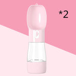 Pink portable pet water bottle for dogs and cats, leak-proof design with clear reservoir