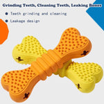 Orange and yellow bone-shaped dog toys for teeth grinding and cleaning with leakage design