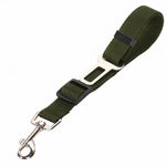 Olive green dog seatbelt harness with metal buckle and clip for car safety