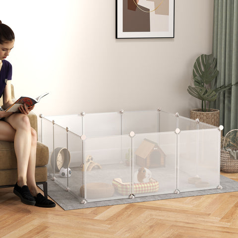 Pet Playpen DIY Small Animal Cage Open Enclosure Portable Plastic Fence 12 Panels for Guinea Pig Hedgehog White, 18