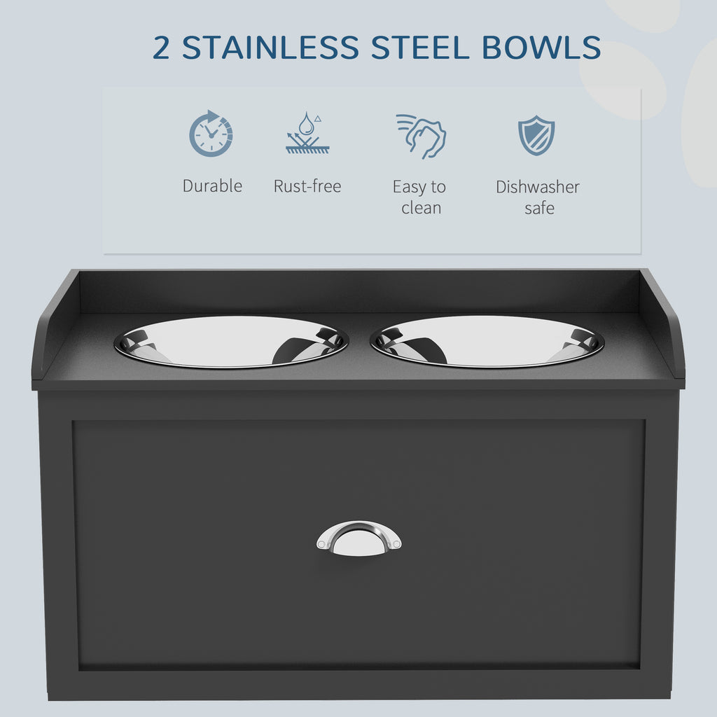 Pet Feeding Station Pet Dish Bowl Set with Storage, 2 Elevated Dog Bowls for Large Sized Dogs, Black