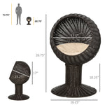 Elevated Cat Bed with Rotatable Egg Chair Pod, Cat Basket Bed with Thick Cushion, Natural Mat Grass Woven Kitty House, Coffee