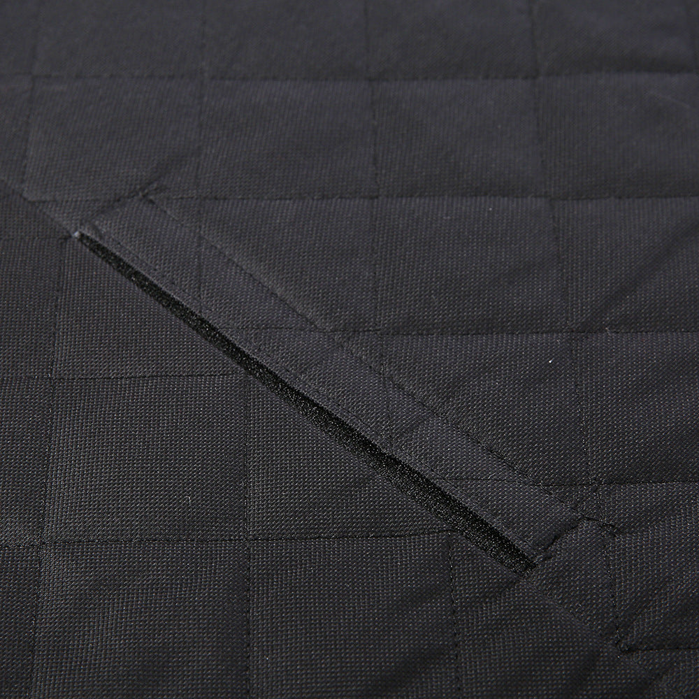 Black quilted pet mat for dog or cat comfort, durable fabric with stitched squares