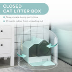 Hooded Cat Litter Box w/ Litter Mat, Litter Particle Catching, Light Blue