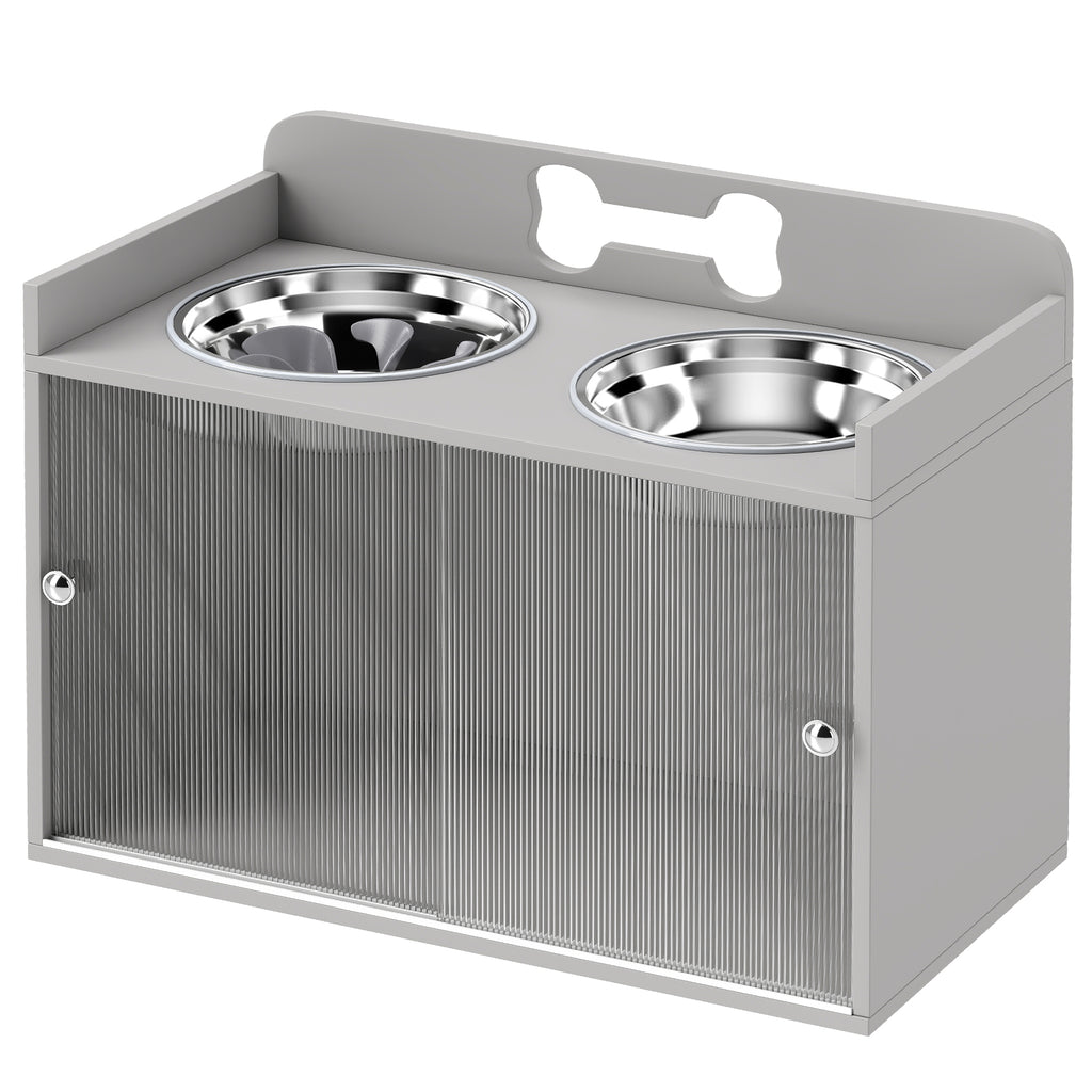 Elevated Dog Bowls with Storage, Raised Dog Bowl Stand with 2 Stainless Steel Bowl for Large Dogs, Gray