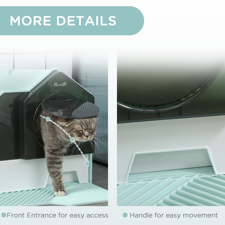 Hooded Cat Litter Box w/ Litter Mat, Litter Particle Catching, Light Blue