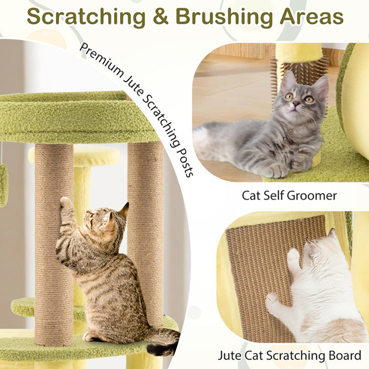 Freestanding Multi-level Avocado Cat Tower With Private Condo