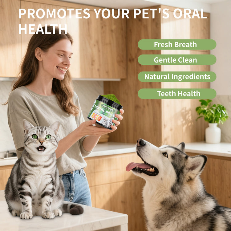 PETITRINU Natural Dental Powder For Cats And Dogs, Fresh Breath Gentle Clean Teeth Health Pet Oral Care Powder 150g