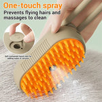 One-touch spray pet grooming brush with orange bristles for cleaning and massaging fur
