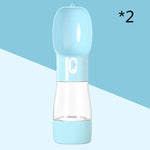 Portable pet water bottle for dogs and cats, light blue travel feeder with clear reservoir