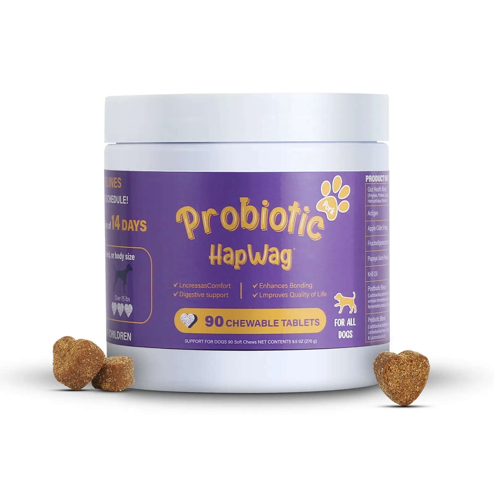 HAPWAG 8-in-1 Multivitamin Soft Chews for Dogs – Probiotics, Gut & Immune Support – Pork Flavor – 90 Treats