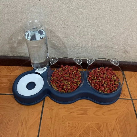 Double Pet Bowl with Automatic Water Dispenser