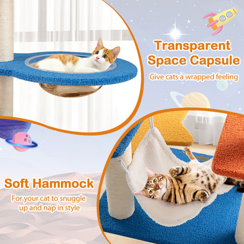 49 Inches Tall Cat Tree With UFO Top Perch Space Capsule And Sisal Scratching Posts