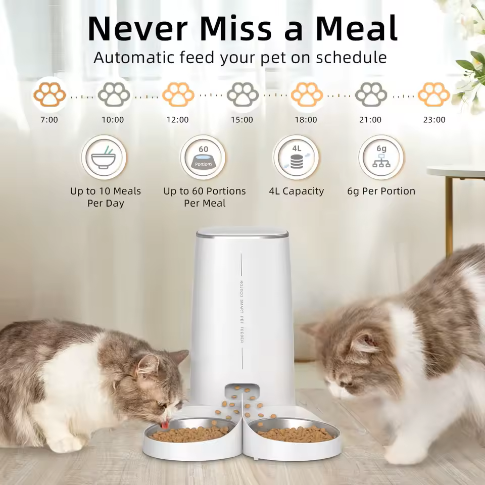 Automatic Cat Feeder Pet Smart Cat Food Kibble Dispenser Remote Control Auto WiFi Double Feeder For Cats Dog Accessories