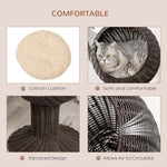 Elevated Cat Bed with Rotatable Egg Chair Pod, Cat Basket Bed with Thick Cushion, Natural Mat Grass Woven Kitty House, Coffee