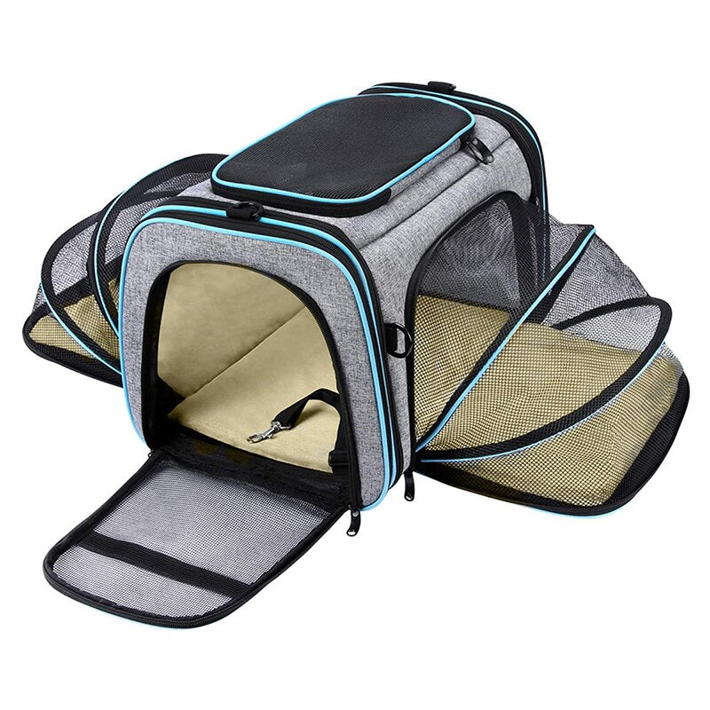 Pet Dog Expandable Carriers Backpack Portable Pet Cat Transport Bag Foldable Mesh Breathable Dog Cat Carriers Car Travel Bag