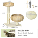 28" Elevated Cat Bed with Sisal Scratching Post for Indoor Kitties, Modern Cat Tree with Cute Basket Design, Small Cat Tree with Fun Ball Toy