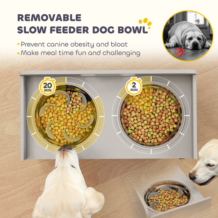 Elevated Dog Bowls with Storage, Raised Dog Bowl Stand with 2 Stainless Steel Bowl for Large Dogs, Gray