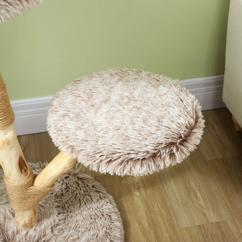 35 Inch Modern Cat Tree for Indoor Adult Cats with Wooden Scratching Posts, Cat Bed & Rope Cat Toy, Brown