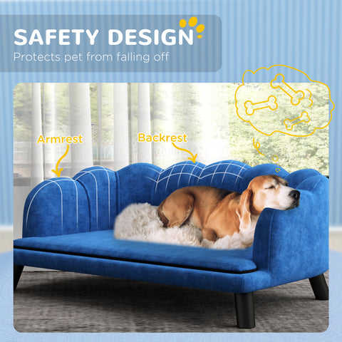 Pearl Design Pet Sofa for Medium and Large Sized Dogs, Pet Bed with Cushion and Solid Wood Legs, Dark Blue