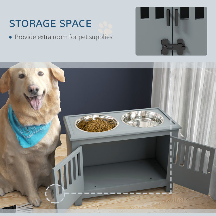 Dog Food Storage Cabinet with Bowls & Dog Feeding Station, Gray