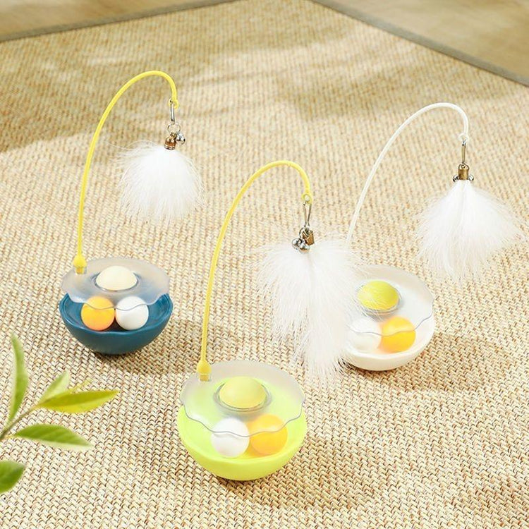 Colorful cat toys with feather wands and ball tracks for interactive play and exercise