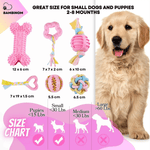 Pink Puppy Chew Toys 6-Pack, Soft Durable Rubber Teething Toys for Puppies & Small Dogs, Safe Non-Toxic Interactive Dog Toys for Small Breeds, Gentle on Teeth & Gums (Basket Not Included)