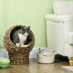 Handwoven Elevated Cat Bed with Soft Cushion & Egg Chair Shape, Basket Bed Kitty House with Stand, Raised Wicker House for Indoor Cats, 20" H, Gray