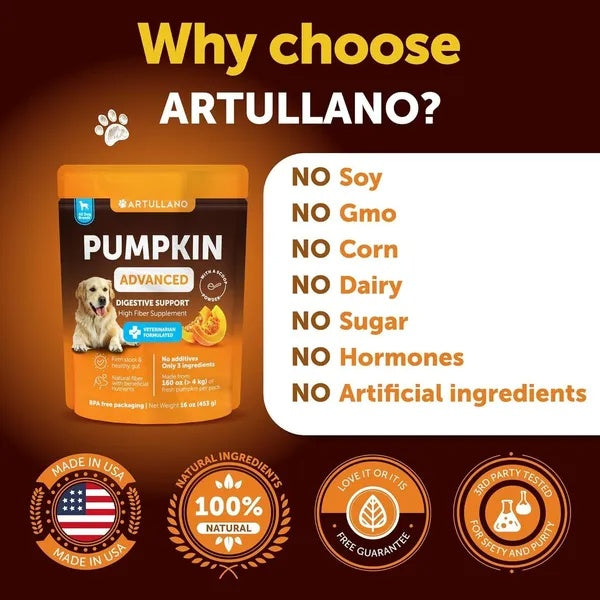 Pumpkin Powder For Dogs Digestive Support 16 OZ Fiber Supplement For Constipation For Gut Healthy Skin Digestion Glands Firm Stool Poop Anti Diarrhea Gas Relief Made In USA