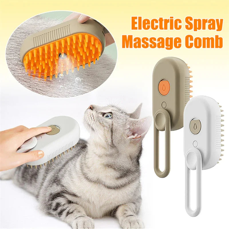 Electric spray massage comb for cats, gentle grooming tool with misting feature, pet care accessory