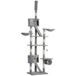 Floor to Ceiling Cat Tree, 94.5-102.5 inch Height Adjustable Cat Climbing Tower with Scratching Posts, Condos, Hammocks