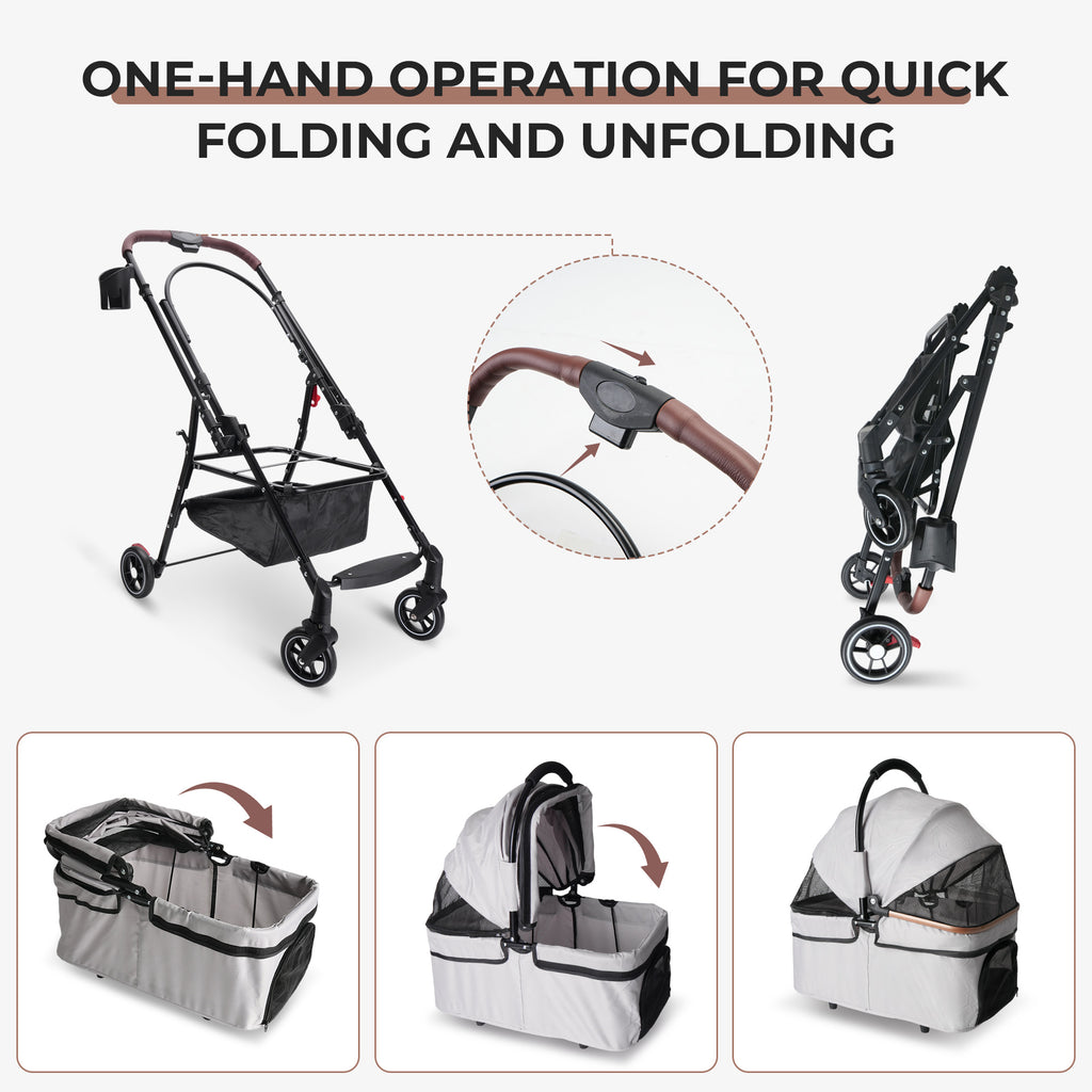 Foldable Pet Stroller For Small Dogs & Cats
