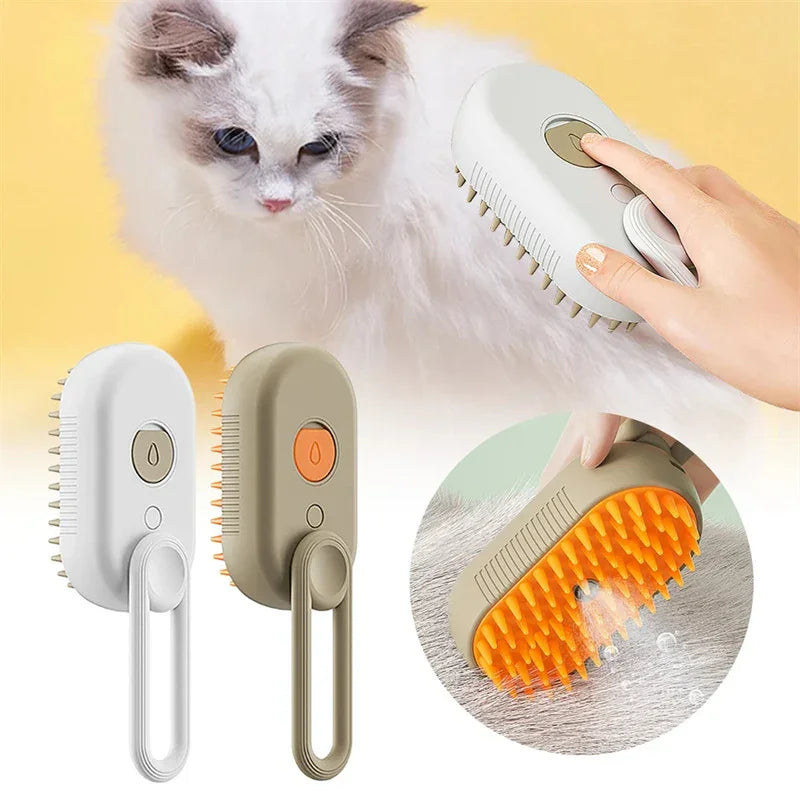 Cat grooming brush with self-cleaning feature, ideal for pet supplies and cat accessories