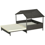 Outdoor Dog Bed Extendable Wicker Dog Bed w/ Waterproof Roof, Soft Cushion, for Small and Medium Dogs, Cream White