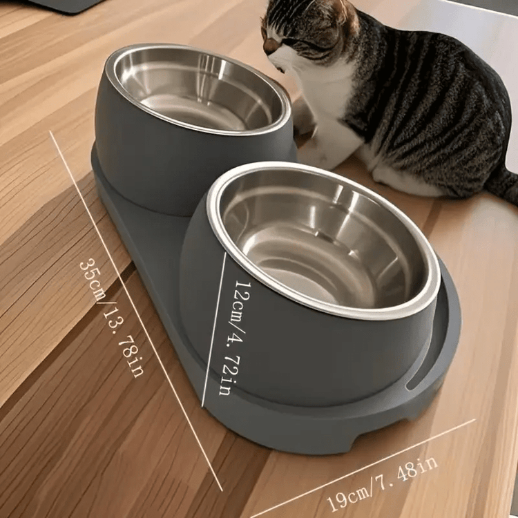 Modern Elevated Pet Food and Water Stainless Steel Bowl, Detachable and Easy to Clean, Space-Saving Dual Compartment Feeder for Medium Pets