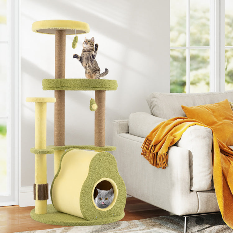 Freestanding Multi-level Avocado Cat Tower With Private Condo