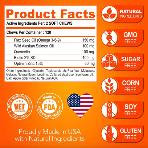 Youmile Omega 3 For Dogs - 120Ct  Fish Oil Treats - Allergy & Itch Relief Skin & Coat Supplement - Dry Itchy Skin, Anti Shedding & Hot Spots Treatment - Pet Salmon Oil Chews - Chicken Flavor Dog  Vit