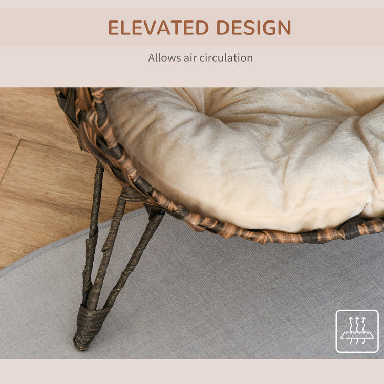 20.5" Weaved Cat Bed, Elevated Hand-woven Braided Banana Leaf Kitten House Condo with Cushion, Brown