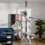 Floor to Ceiling Cat Tree, 94.5-102.5 inch Height Adjustable Cat Climbing Tower with Scratching Posts, Condos, Hammocks
