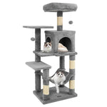 44" Multi-Level Cat Tree With Spacious Top Perch, 2-Door Condo & Hammock For Indoor Cats -Light Gray
